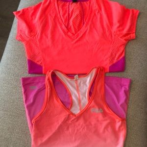 Lot 2 running exercise shirts Fila, H2 sz S neon